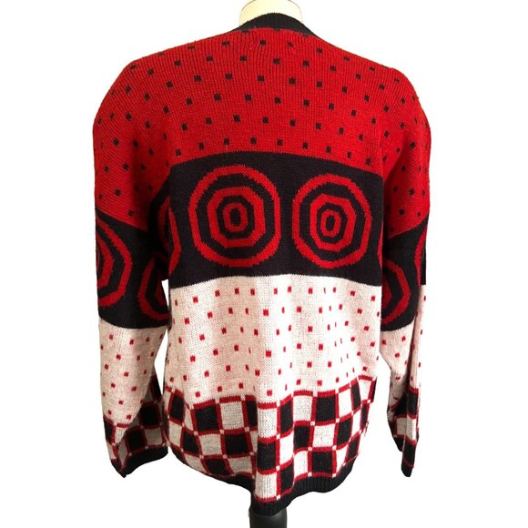 Vintage Geometric Sweater by Alberoy Sz XL Womens Red, White, & Black with Check - Picture 7 of 8